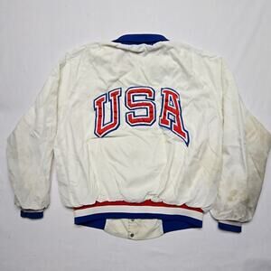 Vintage USA Olympic Training Jacket Artex White 80s Made in USA Mens Large